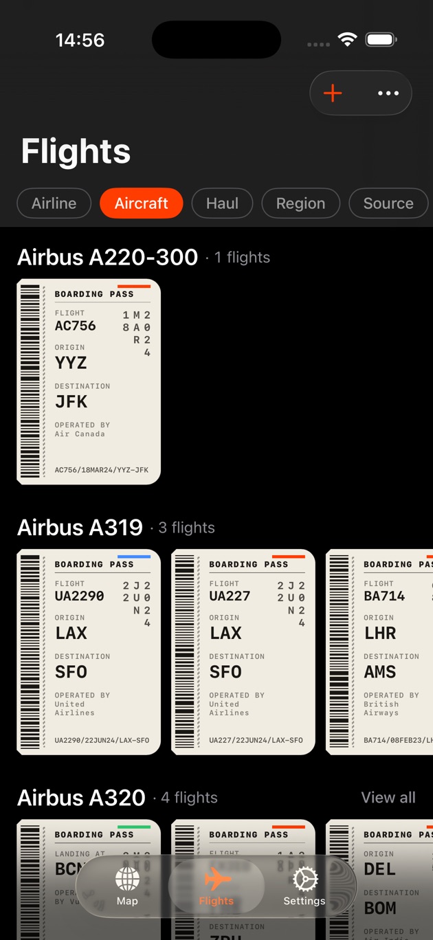 Logbook flights list